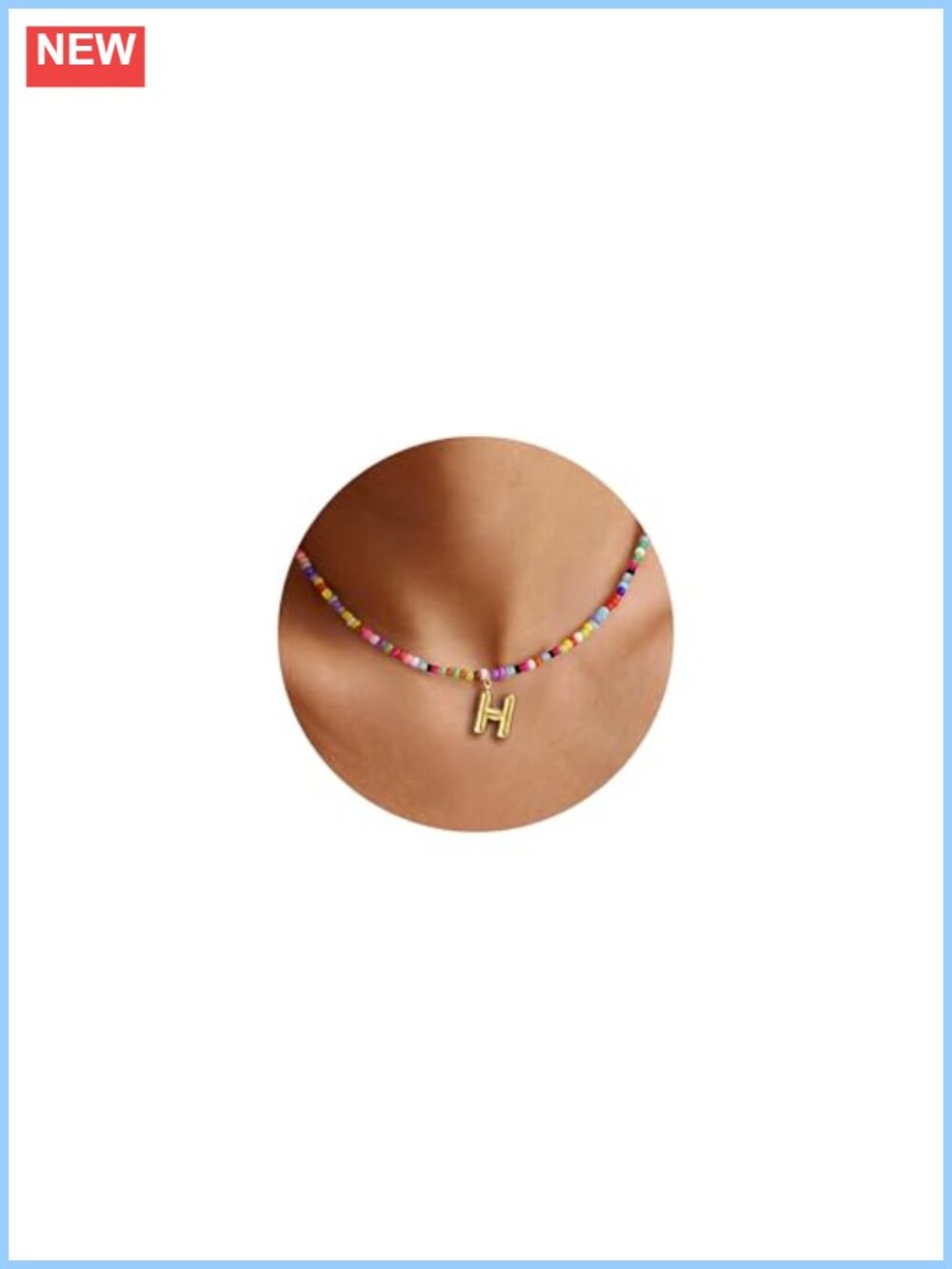 Gold Plated Initial Pendant Necklace| Trendy Colorful Beaded Chain| Birthday